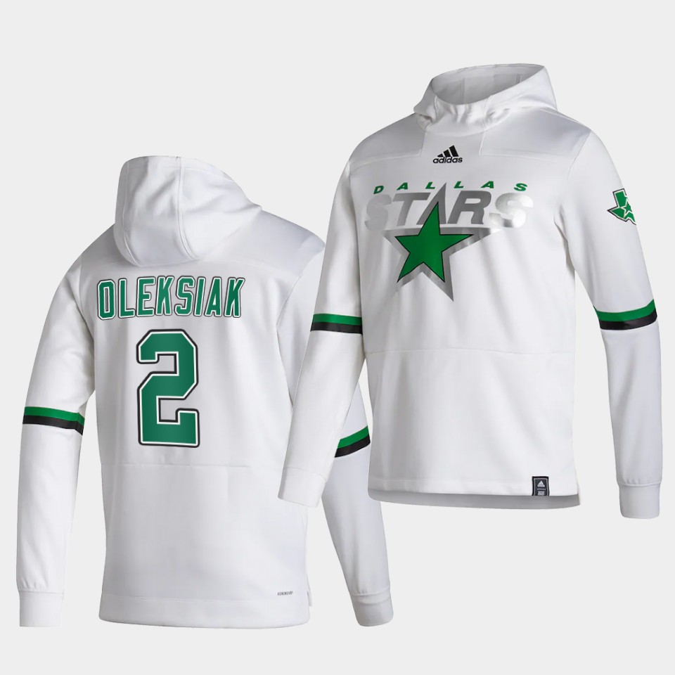 Men Dallas Stars #2 Oleksiak White NHL 2021 Adidas Pullover Hoodie Jersey